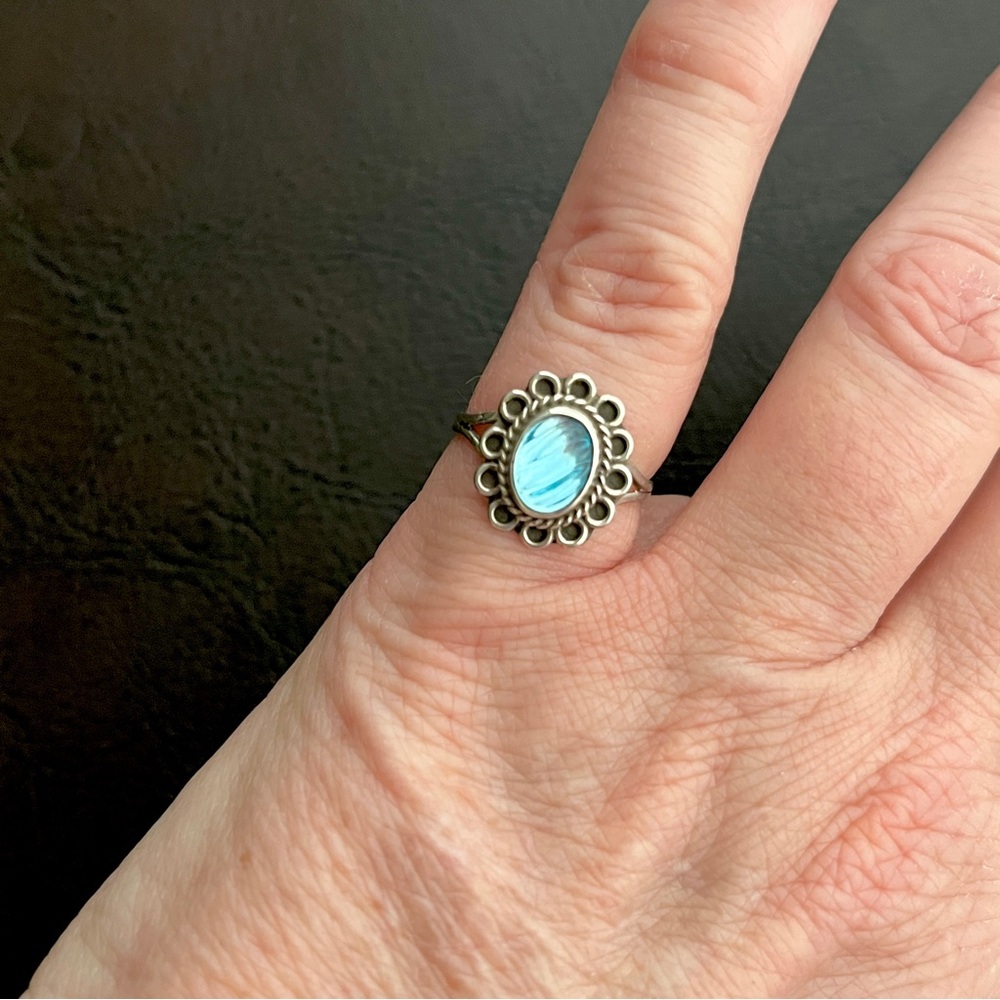 Vintage Taxco Mexico sterling silver carved glass ring Size 5.75 - Picture 8 of 12